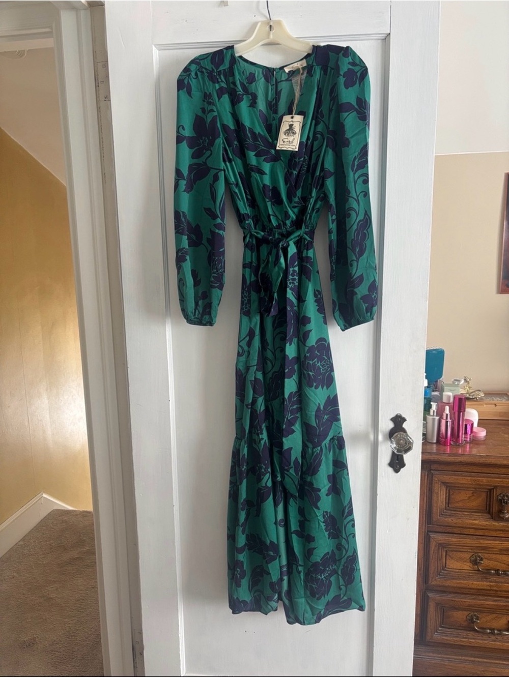 Teal and Navy Floral Maxi Wrap Dress